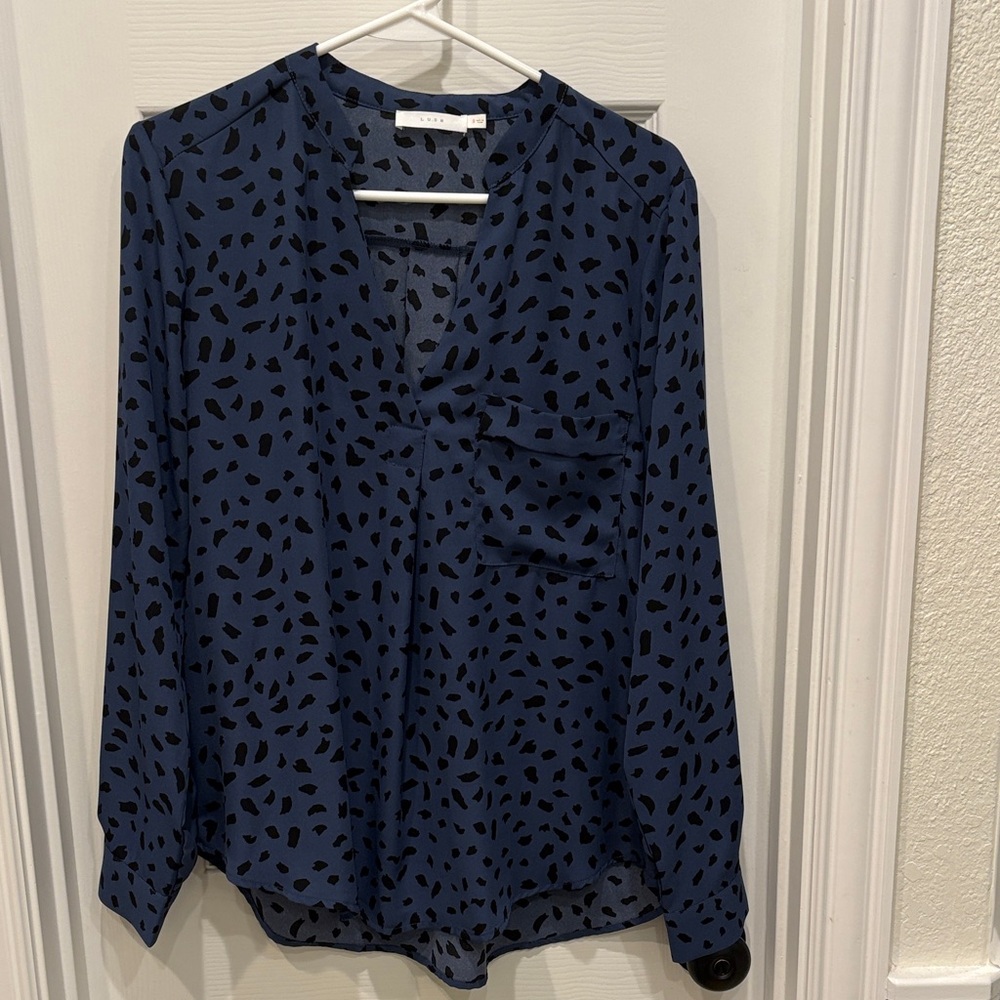Lush Blue and Black Abstract Blouse
